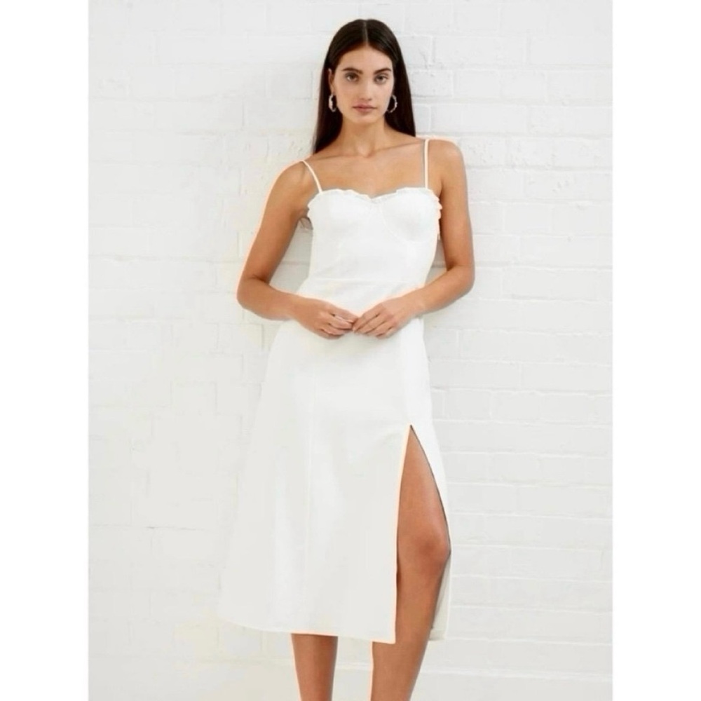 NWT French Connection Echo Ruffle Neck Slip Dress in Summer White 0